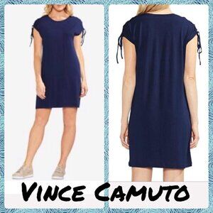 VINCE CAMUTO Lace-up-shoulder T-shirt knit Dress Navy lace up. Sz S